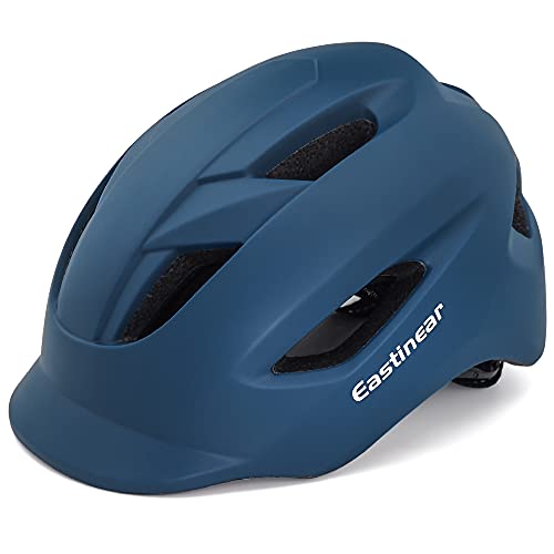 EASTINEAR Casco Bicicleta Adulto para Hombre Mujere con Luz Trasera LED Casco Ciclismo para Viajeros Urbanos con Visera Tamaño Ajustable 57-61 CM (Marino)