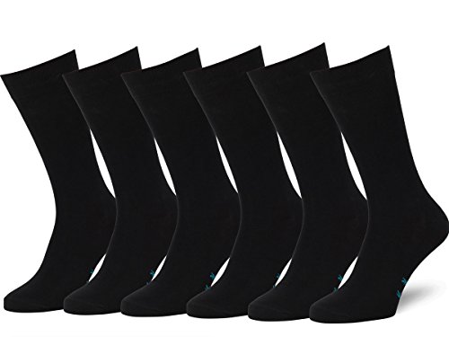 EASTON MARLOWE 6 PR Calcetines Lisos Negros Hombre, Algodón Peinado - 6pk #3-1, Negro - 43-46 talla de calzado UE