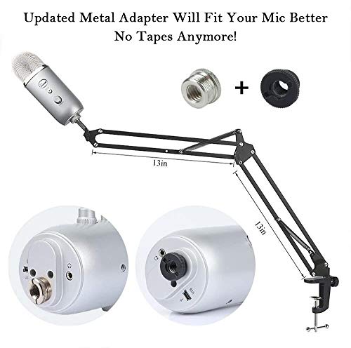 Eastshining Soporte para Micrófono con Araña para micrófonos más de 45 mm Soporte de Micrófono con Adaptador para Blue Yeti Snowball Soporte de Mesa con Brazo Ajustable Color Negro