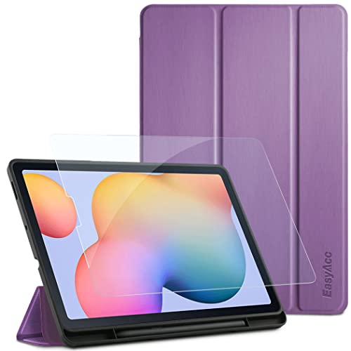 EasyAcc Funda compatible con Samsung Galaxy Tab S6 Lite 2020 con cristal blindado, ultrafina, con función atril, piel sintética, para Tab S6 Lite 10,4 pulgadas SM-P610N/P615N, color lila