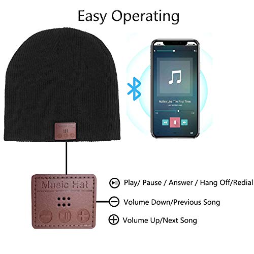 EasyULT Bluetooth Gorro Invierno, Unisex Gorro Bluetooth 5.0 música Recargable, Micrófono para Llamadas Manos Libres, Regalo para Hombres, Mujeres, para Deportes al Aire Libre(Negro)