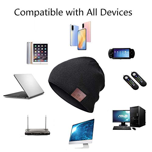 EasyULT Bluetooth Gorro Invierno, Unisex Gorro Bluetooth 5.0 música Recargable, Micrófono para Llamadas Manos Libres, Regalo para Hombres, Mujeres, para Deportes al Aire Libre(Negro)