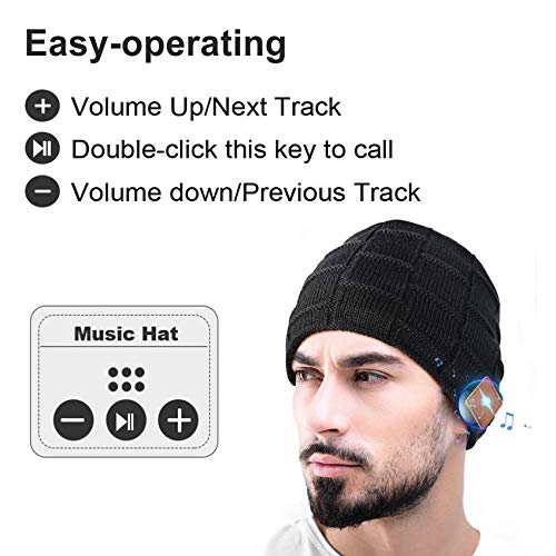 EasyULT Gorro Deportivo con Bluetooth Auriculares, Gorro Bluetooth 5.0 Music Recargable para Deportes al Aire Libre, Hombre Mujer Beanie Hat Sombrero Lavable para Correr(Negro)
