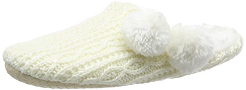 Eaze Cable Knit Fur Pom, Zapatillas de Estar por casa Mujer, Beige Crema, 36/37 EU