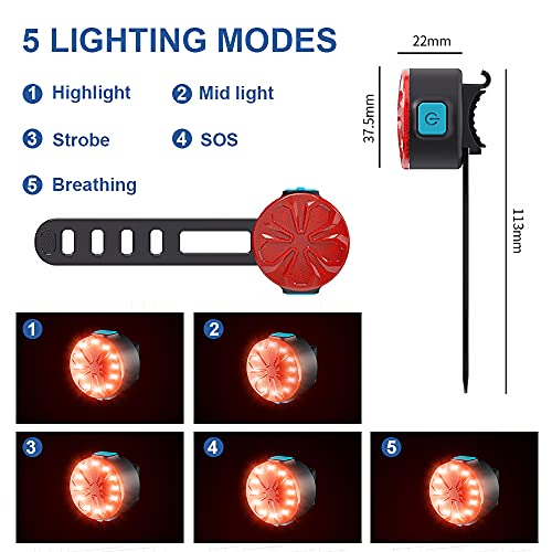 EBUYFIRE Luz Bicicleta Recargable USB, 1600 mAh LED Luces Bicicleta Delantera y Trasera, 4 Modos, IPX5 Impermeable Luces Seguridad para Ciclismo de Montaña y Carretera