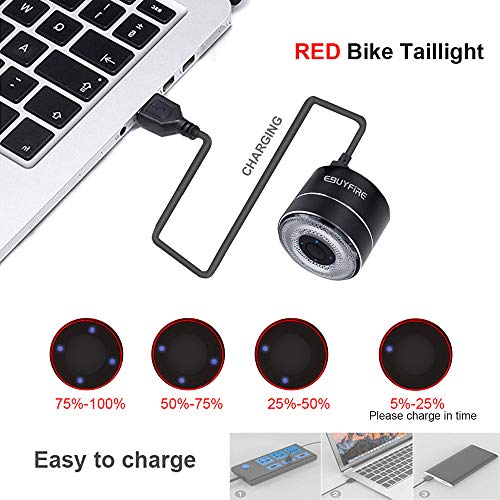 EBUYFIRE Luz Trasera de Bicicleta Inteligente Recargable USB, Super Brillante Rojo Luz LED Bici, Impermeable, Faro Trasero Bici para Máxima Seguridad de Ciclismo (Multicolor)