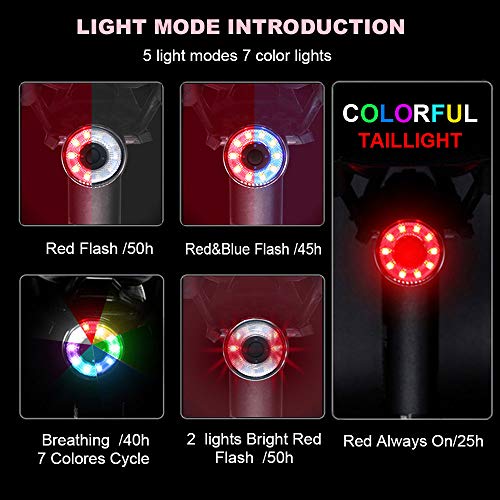 EBUYFIRE Luz Trasera de Bicicleta Inteligente Recargable USB, Super Brillante Rojo Luz LED Bici, Impermeable, Faro Trasero Bici para Máxima Seguridad de Ciclismo (Multicolor)