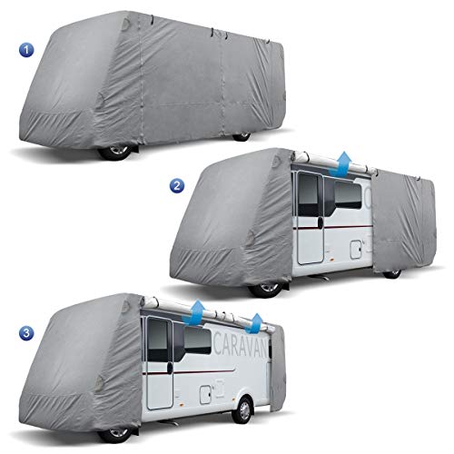 ECD Germany Funda Caravana Automóvil M 610 x 235 x 275cm Lona de Microfibra Anti-Polvo Impermeable Lona Transpirable con Elástico Cubierta Completa para Protección Resistene a la Interperie