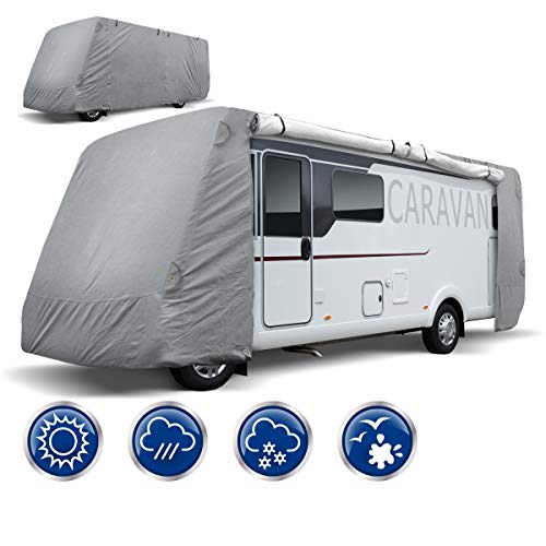 ECD Germany Funda Caravana Automóvil M 610 x 235 x 275cm Lona de Microfibra Anti-Polvo Impermeable Lona Transpirable con Elástico Cubierta Completa para Protección Resistene a la Interperie