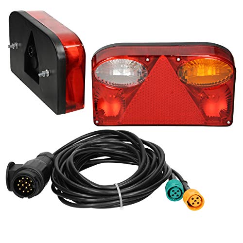 ECD Germany Kit Luces Traseras Halógenas 12V Compactas con Cable Conexión de 5m Impermeables con Marca E11 Cableado con Conector de 13 Clavijas Universal aplicable para Remolques Caravanas