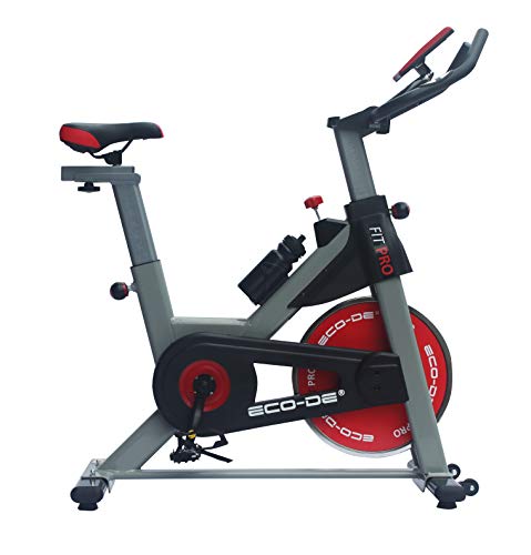 ECODE Bicicleta Spinning Fit Pro. Uso semiprofesional con pulsómetro, Pantalla LCD y Resistencia Variable 18kgrs. Estabilizadores. Completamente Regulable.