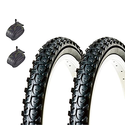 Ecovelò 2 neumáticos 12 1/2 x 1,75 x 2 1/4 (47 – 203) + cámaras con válvula Americana, neumáticos de Goma para Bicicleta MTB para niños, Unisex, Adulto, Negro, única