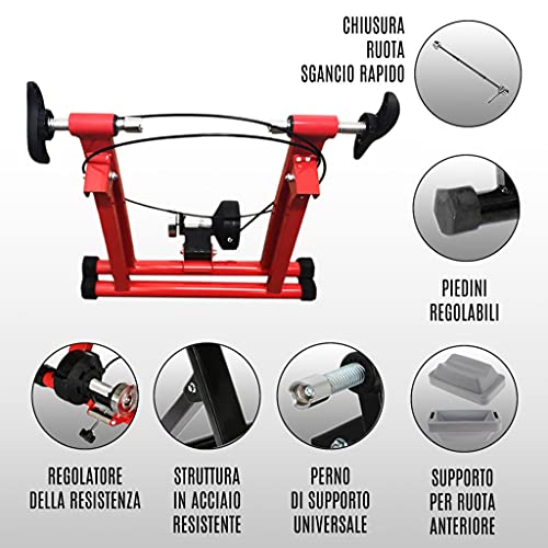 Ecovelò Rodillo Ffitness para Bicicleta Rojo Turbo Entrenamiento Indoor Plegable Resistencia magnética con Soporte y Cierre de liberación rápida | Ahorra Espacio, 24", 25", 26", 27", 28", 29", 700C