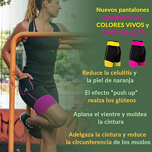 EDM - Pantalones Sauna para Mujer - Pantalones Neopreno Térmicos - Pantalón de Sudoración - Pantalones Cortos de Neopreno térmicos para Ejercicio - Mallas sudoración Mujer - Amarillo S