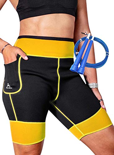 EDM - Pantalones Sauna para Mujer - Pantalones Neopreno Térmicos - Pantalón de Sudoración - Pantalones Cortos de Neopreno térmicos para Ejercicio - Mallas sudoración Mujer - Amarillo S