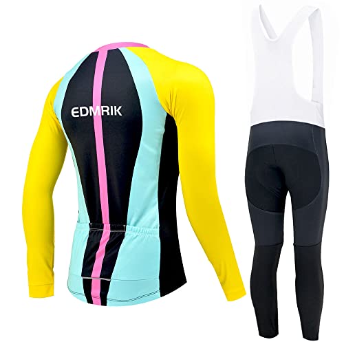 EDMRIK Conjunto de Ropa Ciclismo Mujer Invierno, Traje Bicicleta Térmico de Manga Larga para Mujer y Pantalón de Ciclista Largo con Acolchado Gel 20D (L, DCTIAW25)