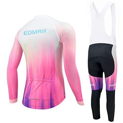 EDMRIK Conjunto de Ropa Ciclismo Mujer Invierno, Traje Bicicleta Térmico de Manga Larga para Mujer y Pantalón de Ciclista Largo con Acolchado Gel 20D