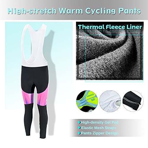 EDMRIK Conjunto de Ropa Ciclismo Mujer Invierno, Traje Bicicleta Térmico de Manga Larga para Mujer y Pantalón de Ciclista Largo con Acolchado Gel 20D