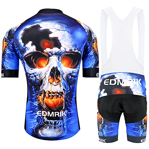 EDMRIK Traje de Ciclismo para Verano, Maillot Ciclismo Mangas Cortas y Acolchado de Gel Culotte Bicicleta para MTB (L, TIAM10)