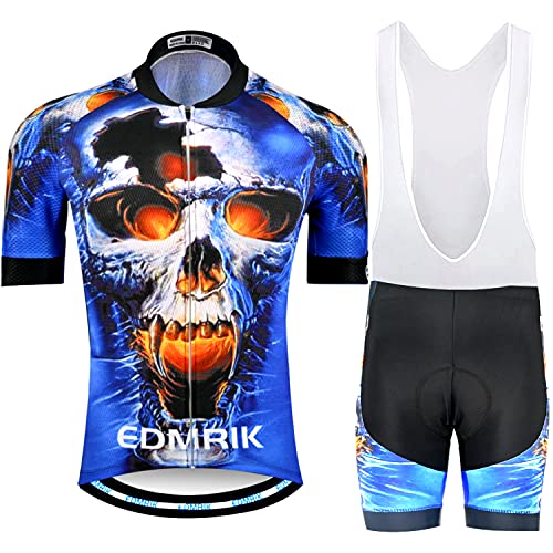 EDMRIK Traje de Ciclismo para Verano, Maillot Ciclismo Mangas Cortas y Acolchado de Gel Culotte Bicicleta para MTB (L, TIAM10)