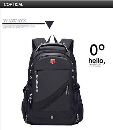 EggshellHome Oxford Swiss - Mochila para portátil de 17 Pulgadas con Carga USB, Mochila Impermeable para Hombres y Mujeres de Viaje,Black