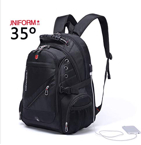 EggshellHome Oxford Swiss - Mochila para portátil de 17 Pulgadas con Carga USB, Mochila Impermeable para Hombres y Mujeres de Viaje,Black