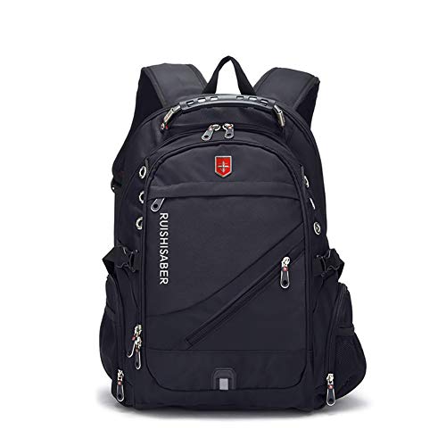 EggshellHome Oxford Swiss - Mochila para portátil de 17 Pulgadas con Carga USB, Mochila Impermeable para Hombres y Mujeres de Viaje,Black