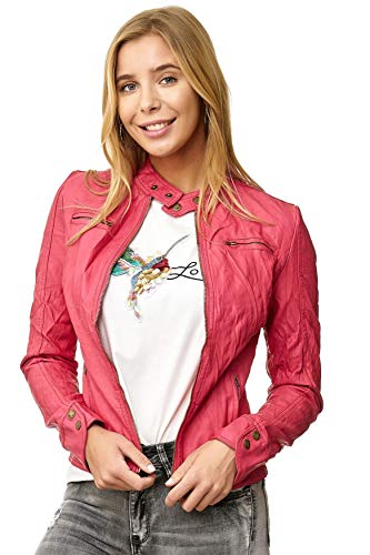 EGOMAXX Chaqueta de Cuero para Mujer Transition Biker Look de Cuero, Color:Rojo, Talla:36