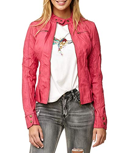 EGOMAXX Chaqueta de Cuero para Mujer Transition Biker Look de Cuero, Color:Rojo, Talla:36