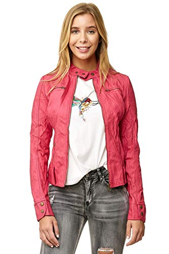 EGOMAXX Chaqueta de Cuero para Mujer Transition Biker Look de Cuero, Color:Rojo, Talla:36