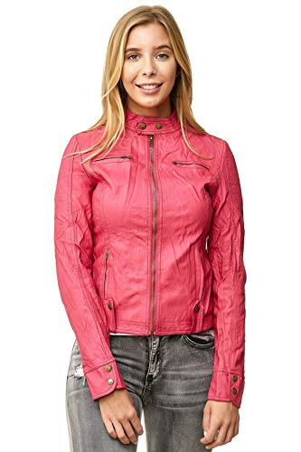 EGOMAXX Chaqueta de Cuero para Mujer Transition Biker Look de Cuero, Color:Rojo, Talla:36