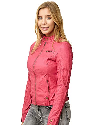 EGOMAXX Chaqueta de Cuero para Mujer Transition Biker Look de Cuero, Color:Rojo, Talla:36