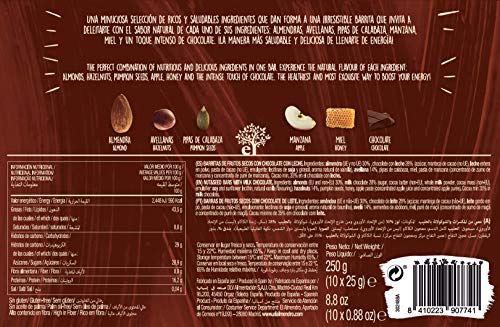 El Almendro, Barritas de Almendra y Chocolate con Leche, Barritas Energeticas, 10 porciones de 25 Gramos, 250 Gramos