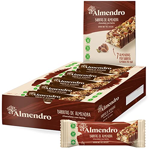 El Almendro, Barritas de Almendra y Chocolate con Leche, Barritas Energeticas, 10 porciones de 25 Gramos, 250 Gramos