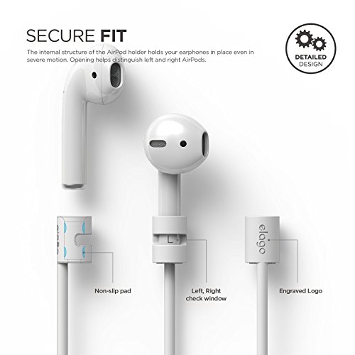 elago Correa para AirPods y AirPods Pro Sujetador Compatible con Apple AirPods 1 & 2 y AirPods Pro - Longitud Ideal (45cm), Anti-Perdida (Blanco)