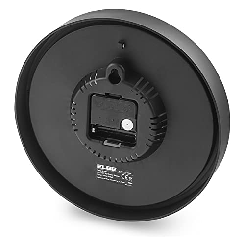 ELBE RP-1005-N Reloj de Pared con termómetro e higrómetro, Mide Temperatura y Humedad, 25 cm diámetro, Panel Blanco Marco Negro, Funciona con Pilas