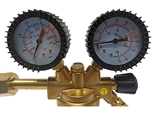 ELCAN Regulador de presión para botellas Argon CO2 para equipos de soldadura TIG y MIG/MAG Manómetro o Manorreductor con regulación de presión 0-315 bar y caudal 0-32l/min