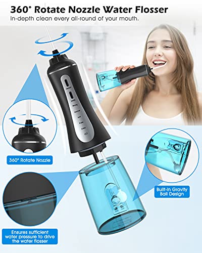 ELECTRIC GIANT Irrigador Bucal Portátil Irrigador Dental Eléctrica con Tanque de Agua de 350 ML para 5 Modos Rotación de 360 ° Impermeable el hogar y Viajes Cuidado de Tirantes y Puentes