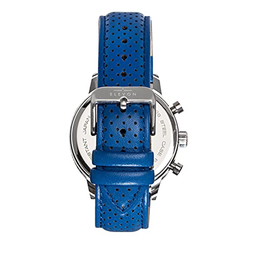 Elevon Reloj de pulsera de cuero genuino con fecha, Blue/Silver/Blue/Silver <b>SKU: </b>ELE125-3,