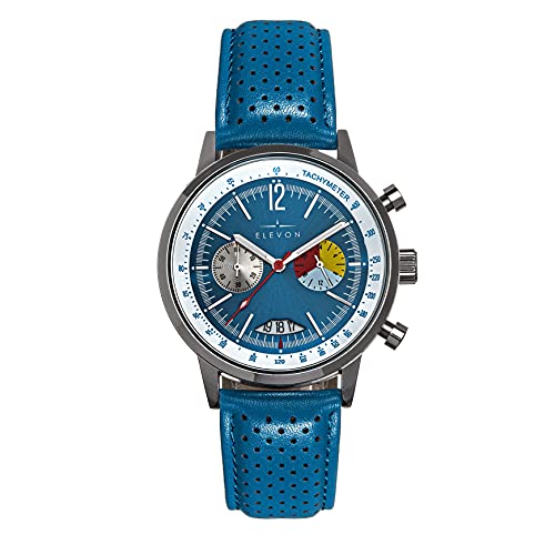 Elevon Reloj de pulsera de cuero genuino con fecha, Blue/Silver/Blue/Silver <b>SKU: </b>ELE125-3,