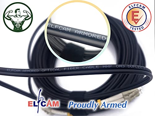 Elfcam® - Cables de Fibra Óptica Blindados LC/UPC a LC/UPC OM3 Multimodo Duplex 50/125um LSZH, para Instalaciones en Exteriores e Interiores, Negro (30M)