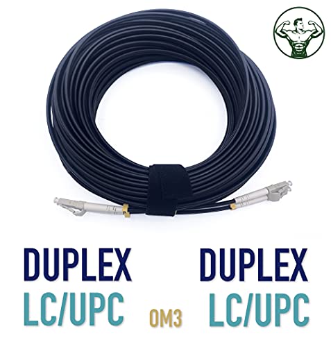 Elfcam® - Cables de Fibra Óptica Blindados LC/UPC a LC/UPC OM3 Multimodo Duplex 50/125um LSZH, para Instalaciones en Exteriores e Interiores, Negro (30M)