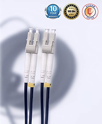 Elfcam® - Cables de Fibra Óptica Blindados LC/UPC a LC/UPC OM3 Multimodo Duplex 50/125um LSZH, para Instalaciones en Exteriores e Interiores, Negro (30M)