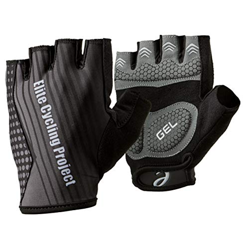 Elite Cycling Project Guantes de ciclismo sin dedos con almohadillas gruesas de gel que absorben los golpes. Guantes de ciclismo para hombre (negro, XL)