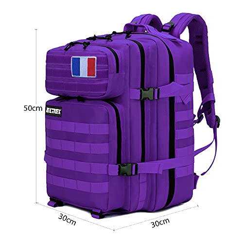 ELITEX Mochila 45L Táctica Militar Bandera Francia Impermeable Deportiva Caza Aire Libre Deportes Gimnasio Portatil (Violeta)