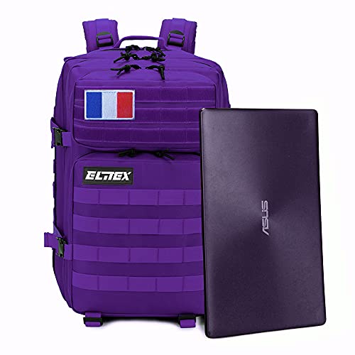 ELITEX Mochila 45L Táctica Militar Bandera Francia Impermeable Deportiva Caza Aire Libre Deportes Gimnasio Portatil (Violeta)