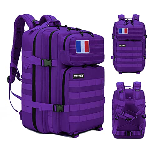 ELITEX Mochila 45L Táctica Militar Bandera Francia Impermeable Deportiva Caza Aire Libre Deportes Gimnasio Portatil (Violeta)