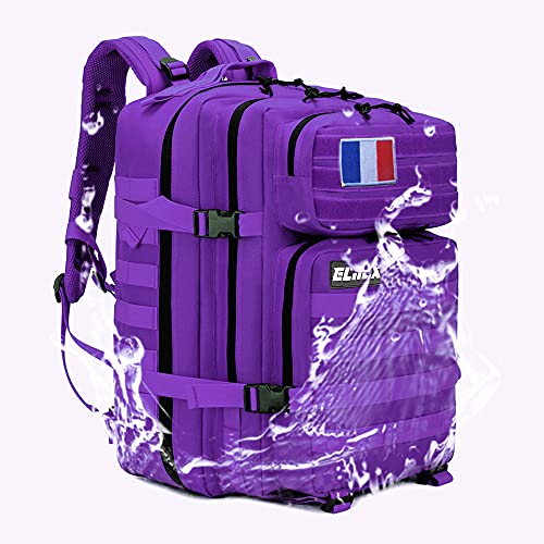 ELITEX Mochila 45L Táctica Militar Bandera Francia Impermeable Deportiva Caza Aire Libre Deportes Gimnasio Portatil (Violeta)