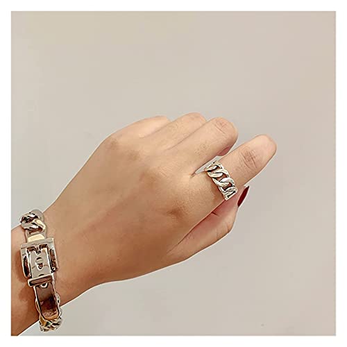 Emishin Anillo Abierto, ins. Red Red Chain Link Chain Cadena Retro Hembra Anillo Femenino Simple Modelo Metal Concave Metal Styling Anillos