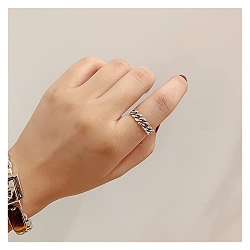 Emishin Anillo Abierto, ins. Red Red Chain Link Chain Cadena Retro Hembra Anillo Femenino Simple Modelo Metal Concave Metal Styling Anillos